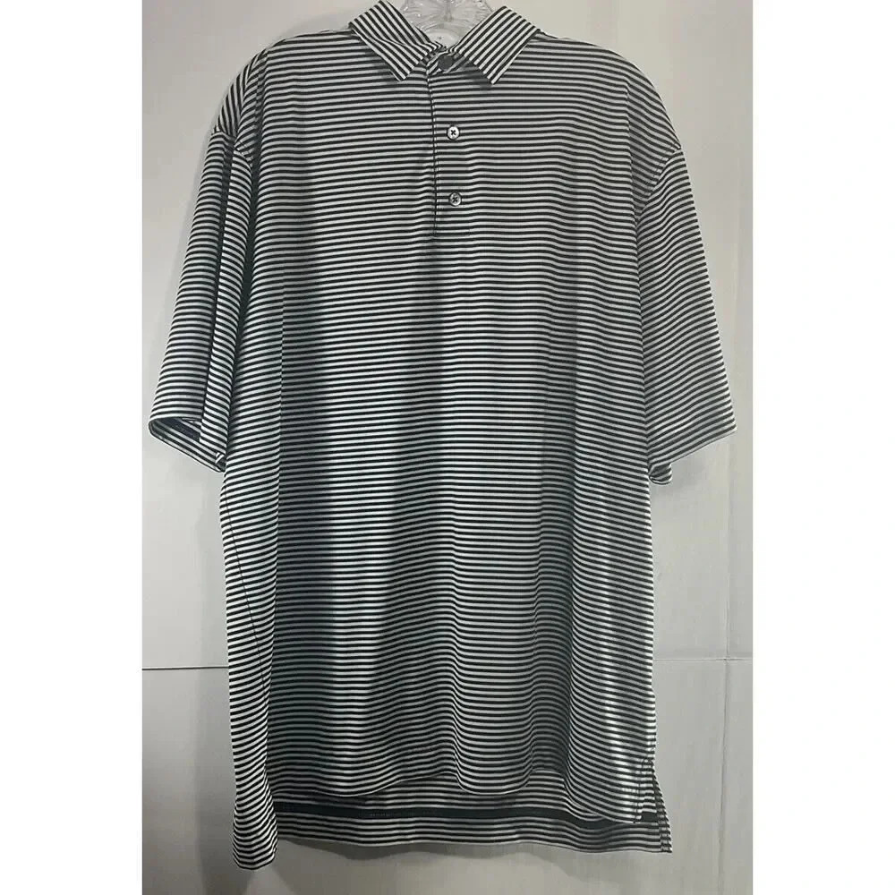 Footjoy FJ Dry Fit Polo Mens Size Large Navy Blue Striped Golf Shirt